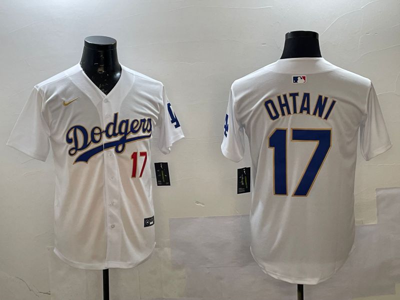 Men Los Angeles Dodgers #17 Ohtani White Gold Game 2025 Nike MLB Jersey style 0225